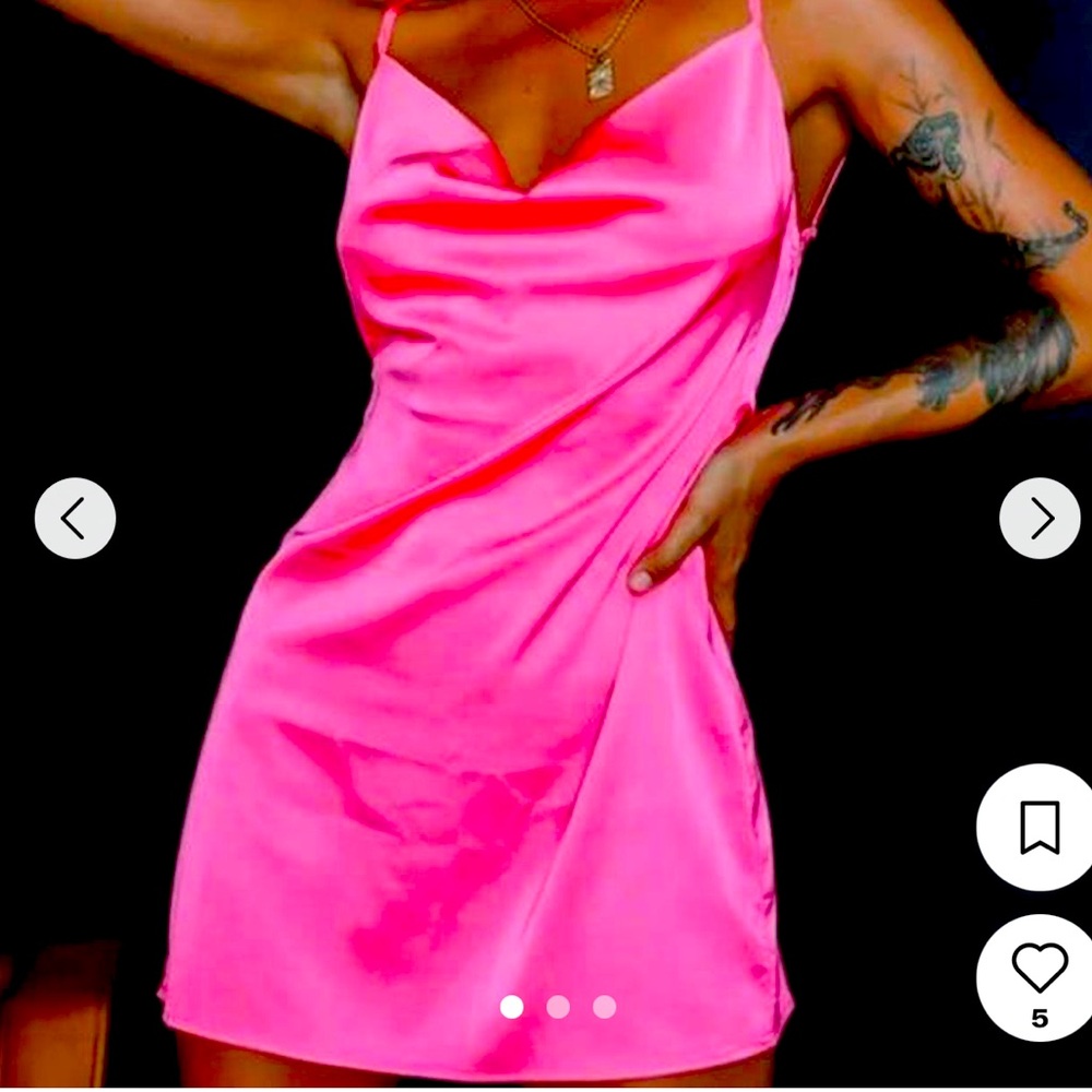 Forever 21 Hot Pink Cowl Neck Slip Dress